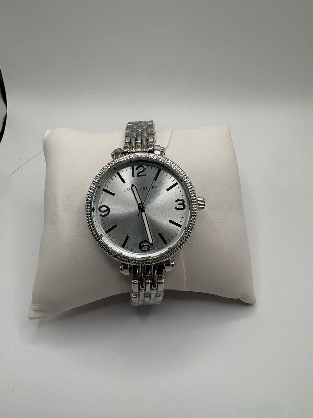 Laura Ashley Silver Tone Watch Round Dial Textured Bracelet Women's